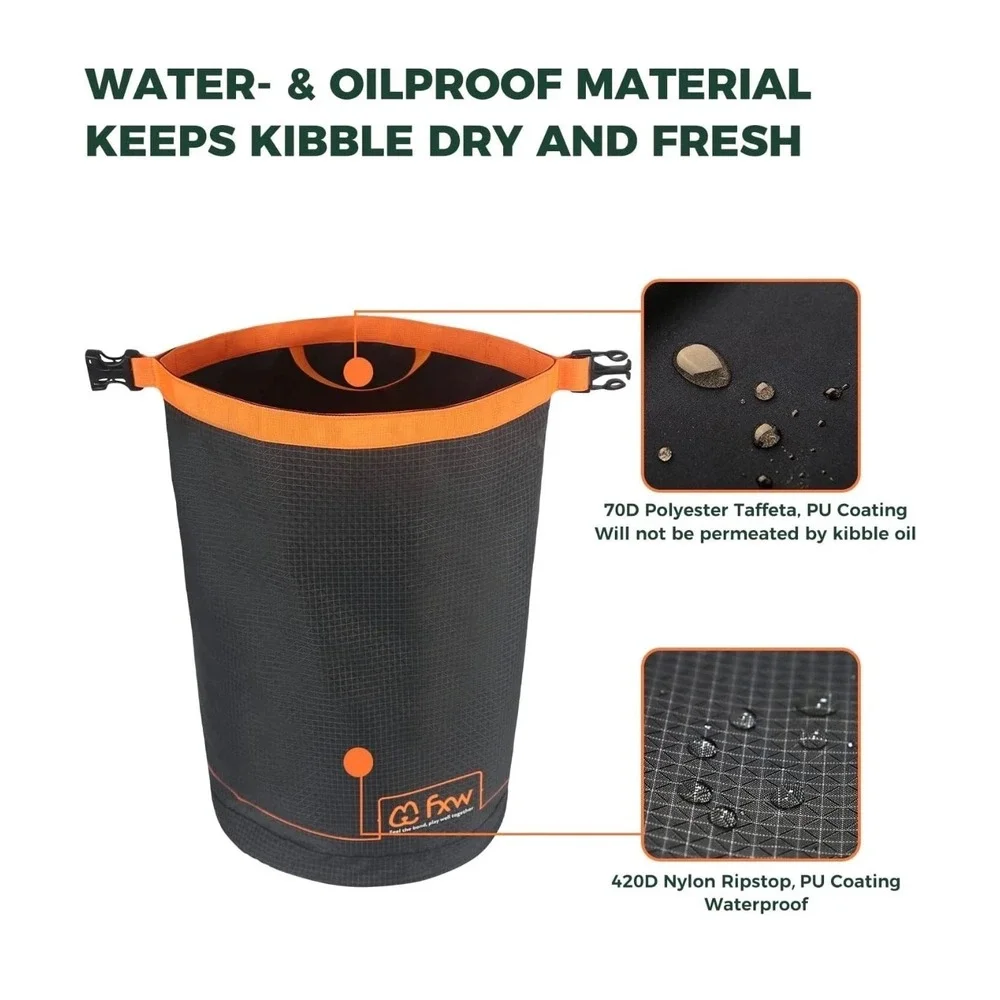 FXW 5L Travel Dog Food Travel Kibble Waterproof Kibble Storage Bag RV Road Trips